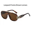 Lunettes de soleil carrées vintage léopard avec verres bruns et barre dorée chic - Monture Léopard / Verres Thé