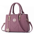Elegant mulberry purple textured tote with V-stitch design and adjustable strap - Purple