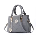 Deep grey textured leather handbag with V-stitch and woven pattern side panels - Light Gray