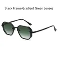 Modieuze achthoekige zonnebril met dun zwart metalen frame en groene gradiënt glazen - Normaal / Zwart Frame Verloop Groene Glazen
