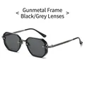 Achthoekige zonnebril met gunmetal frame en zwartgrijze glazen in retro-stijl - Normaal / Gunmetal Frame Zwart Grijze Lenzen