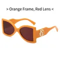 Retro butterfly sunglasses featuring orange thick frames and reddish brown lenses - Orange Frame Red Lens