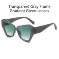 Gafas de sol cat-eye poligonales con montura gris transparente y lentes verdes degradadas - Montura Gris Transparente Lente Degradada Verde