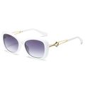 Fashionable square sunglasses with white frame, gradient purple lenses and gold metal temples - White Frame Gray Lens