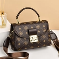 Dark brown retro crossbody bag with vintage monogram print and golden lock buckle - F Style Full Coffee