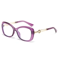 Fashionable women's cat-eye sunglasses in purple translucent frame with gold metal temples - Standard - Purple Frame with White Lenses / Clear Lens