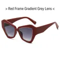 Fashionable polygon oversized sunglasses with red frames and gradient grey lenses - Red Frame Gradient Grey Lens