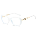 Fashionable white square sunglasses with gold metal temples and hollow knot design details - Regular (Includes 13% VAT) White Frame with Clear Lenses / Clear Lens