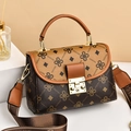 Retro brown monogram crossbody bag with wide fabric strap and golden buckle hardware - Floral Earthy Yellow & Coffee