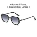 Modieuze achthoekige zonnebril met gunmetal montuur en grijze degradé glazen - Normaal / Gunmetal Frame Gradiënt Grijze Lens