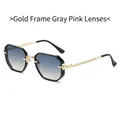 Fashionable polygon sunglasses with gold frame and gradient blue to pink lenses - Regular / Gold Frame Gray Pink Lens