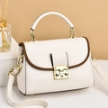Minimalist beige crossbody square bag with brown trim and gold buckle closure - A Off-white