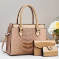 Chic apricot lizard texture tote bag and matching long wallet set for stylish women - Khaki