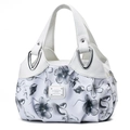 Elegante borsa tote con motivi floreali neri su pelle PU bianca da donna - Bianco Nero Floreale (Stile 9)