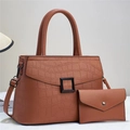 2-in-1 brown crocodile pattern handbag set with crossbody strap and small clutch bag - Earthy Yellow