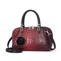 Classic crocodile pattern handbag in gradient wine red and black with rose charm - Burgundy