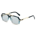 Vintage square sunglasses with blue gradient frames and gold metal bridge detail - Blue Frame Light Grey Lens