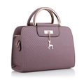 Elegant purple embossed handbag featuring a stylish metallic rose gold deer charm - Gray Purple