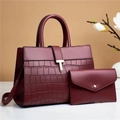 Solid burgundy tote bag with faux crocodile pattern and matching small wallet - Burgundy