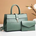 Mint green 2-piece tote bag set with crocodile texture and gold T-shaped buckle - Green