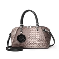Classic gradient brown crocodile pattern handbag with a stylish black rose charm - Khaki