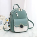 Mochila de moda verde y blanca de gran capacidad con bordado de patrón de diamantes - Verde