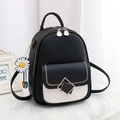 Mini mochila de moda para mujer en cuero negro con diseño acolchado blanco y colgante de margarita - Negro