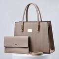 Elegant khaki woven texture tote bag set with matching wallet and golden hardware - Khaki