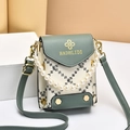 Sage green and cream quilted PU crossbody phone bag with pearl handle and gold logo - Light Green