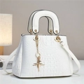 Elegant white crocodile pattern tote bag with gold hardware and star pendant handle - White