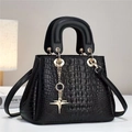 Elegant black crocodile pattern tote bag with gold star pendant and chain strap - Black