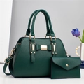 Borsa a mano verde scuro con trama litchi, pochette coordinata e fiocco dorato - Verde
