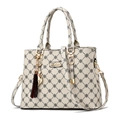 Sac à main beige à motif floral avec logo Danbaoly et breloque à pompon rouge chic - Blanc Crème (Imprimé Blanc Crème)