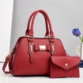 Borsa a mano rossa grana litchi con fiocco e pochette coordinata, set da due pezzi - Rosso
