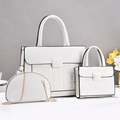 Three-piece white minimalist tote bag set with black contrast trim and woven texture - White
