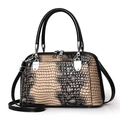 Sac à main élégant motif serpent beige et noir avec des détails en métal argenté - Khaki (Motif Serpent)