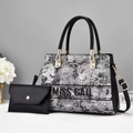 Set borsa tote con stampa floreale, logo Miss Gail e pochette nera coordinata - Nero