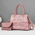 Set borsa tote ricamata con fiori rosa, pochette coordinata e catena dorata - Rosa