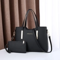 Elegant 2-piece black faux leather tote set with gold trim and Sweet Sa logo lettering - Black