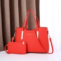 Red lychee pattern handbag set with large tote and matching zipper pouch in sweet style - Red