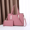 Two-piece set of dusty pink tote and matching clutch bag with litchi grain texture - Dusty Pink