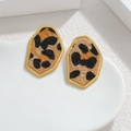 Irregular geometric leopard print earrings with 18k gold plating on white display tray - Irregular Polygon (B款式)