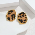 Irregular leopard print earrings with 18k gold plating on minimalist white stone background - Irregular Oval (C款式)