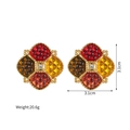 Detail van 3,1cm vintage vierkante oorknopjes met veelkleurige zirkonia inlegwerk - Stud oorbellen