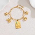 Bracelet doré en acier inoxydable 18k avec breloques océaniques, turquoise et coquillages - Style Plaque Libellule Pieuvre Tortue (Style F)