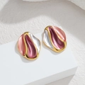 Καλλιτεχνικά επιχρυσωμένα σκουλαρίκια 18k με ροζ και μωβ σμάλτο σε ακανόνιστο σχήμα - Τριανταφυλλί