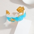 Ocean-themed 18k gold plated stainless steel cuff bracelet with blue fish enamel design - Fish Style