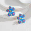 Pendientes de flor azul de acero inoxidable bañados en oro 18k con diseño esmaltado - Azul (Flor de Color en Contraste)