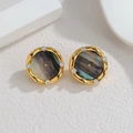 18K vergoldete Edelstahl-Ohrringe mit schwarzer Muschel und Zirkonia-Akzenten - Abalone-Muschel (S-E1284-baoyu)