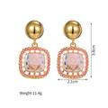 Detailed dimensions of 18k gold plated hollow square earrings with rose design - Earrings